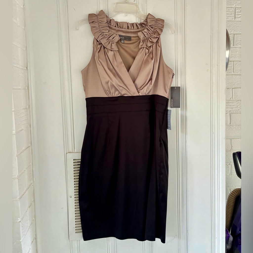Nwt Donna Ricco Gold/Bronze And Black Satin Cocktail / Wedding Dress Size 12